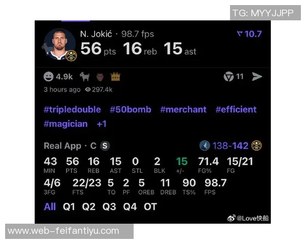 约基奇近五场比赛场均命中率超70三双表现历史仅次于张伯伦